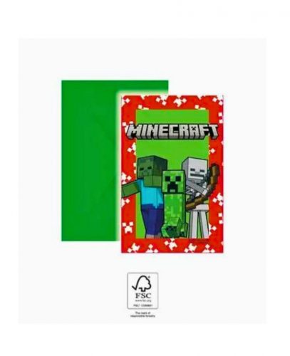 Minecraft Green party meghívó 6 db-os FSC